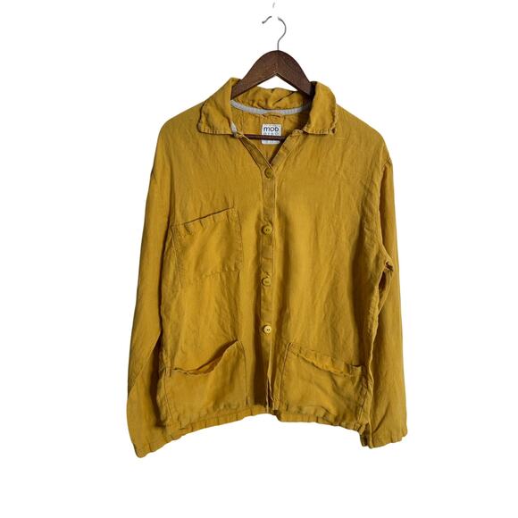 Moo 100% Linen Top and Pants Set Mustard Yellow Womans Medium - Picture 2 of 12